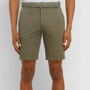 Officine Generale Julian Slim-Fit Dyed Cotton-Blend Shorts - Army green 34